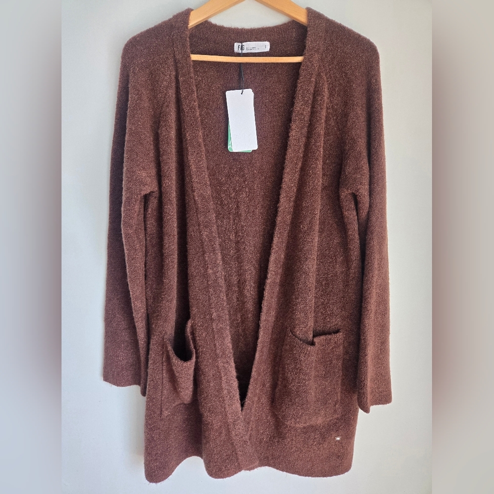New FIG CLOTHING Cozy Brown Open-Front Sweater
